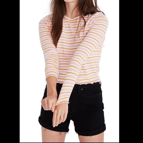 Madewell stripped ruffle long sleeve cropped shirt - Picture 14 of 14